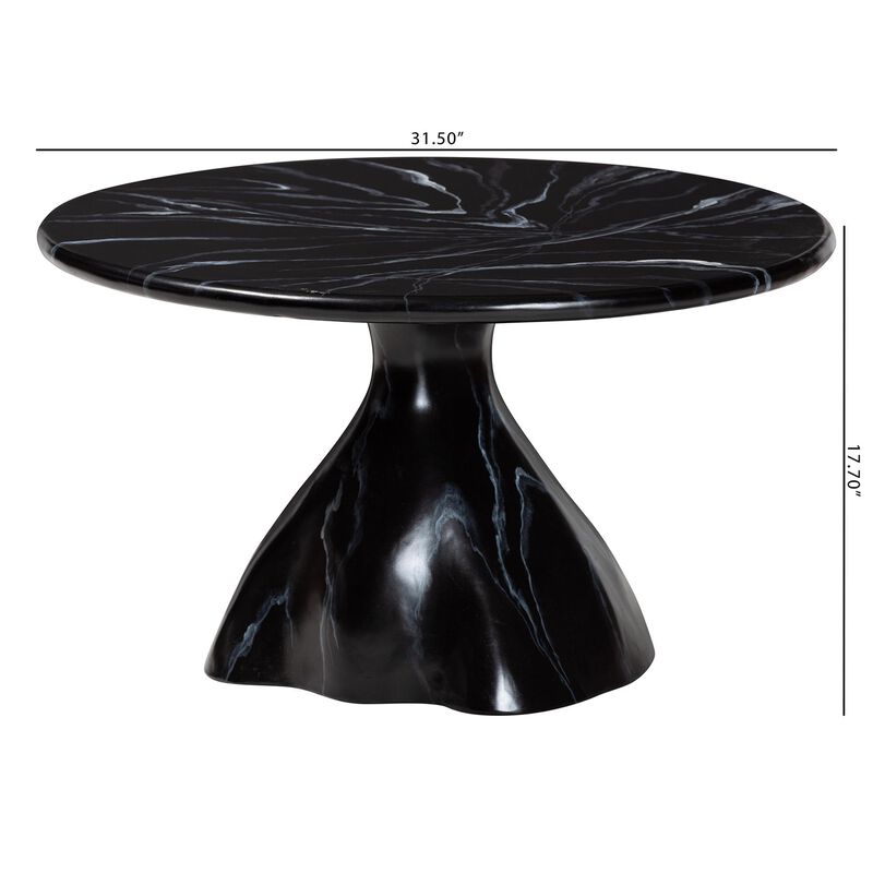bali & pari Aponi Marbled Resin Coffee Table - Sculptural Center Table with Round Top and Pedestal Base,  Modern Contemporary Statement Furniture