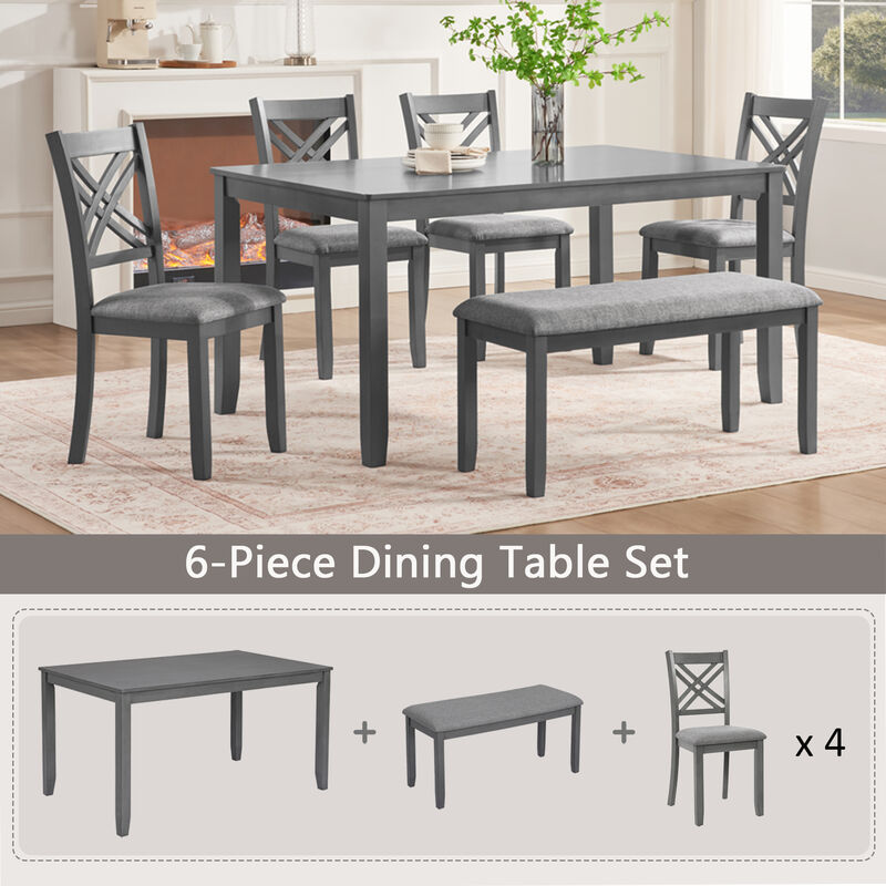 Cogdod Farmhouse 6‑Piece Wooden Dining Table Set, image number 8