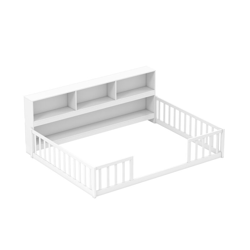 Montessori Floor Bed with Bookcase, Kids' Bed with Storage for Easy Access