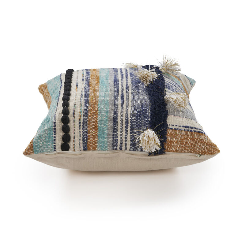 HomeRoots Set of Two Blue Striped Cotton Throw Pillow With Tassels image number 3