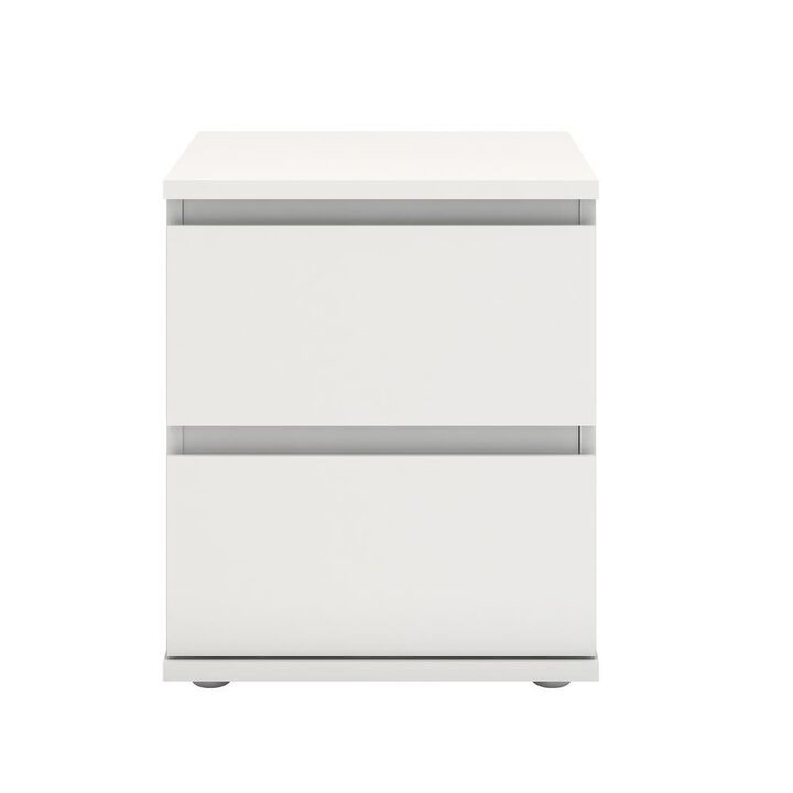 Furnifact White 2 Drawer Nightstand - Compact And Functional Bedroom Nightstand