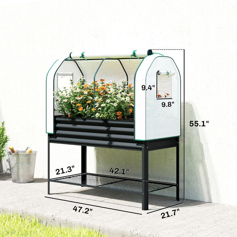 Hivvago Metal Raised Planter with Greenhouse Cover and Shelf image number 2