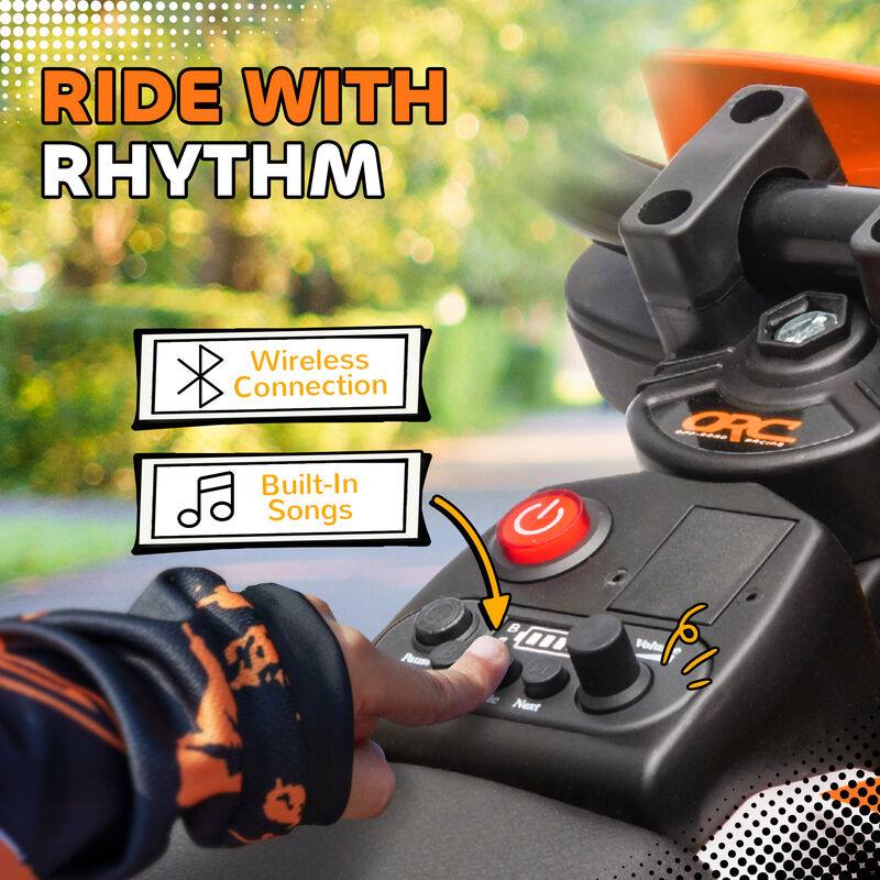 BreeBe 12V Kids Electric Motorcycle w/ Twist Grip Throttle, Training Wheels, Rear Suspension & Music image number 6