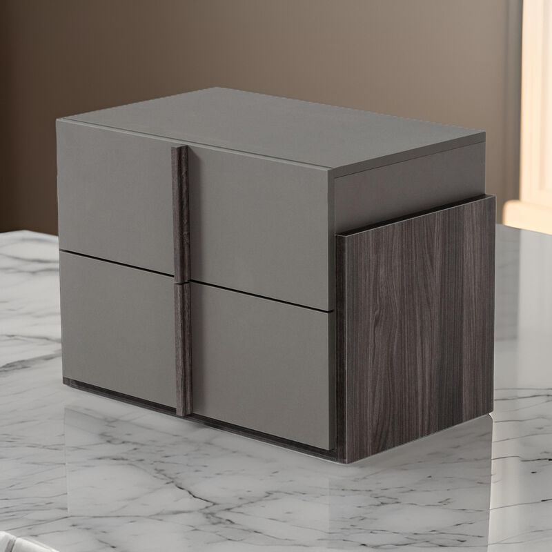 Wooden Frame Nightstand with 2 Self Closing Drawers, Gray - Benzara image number 5