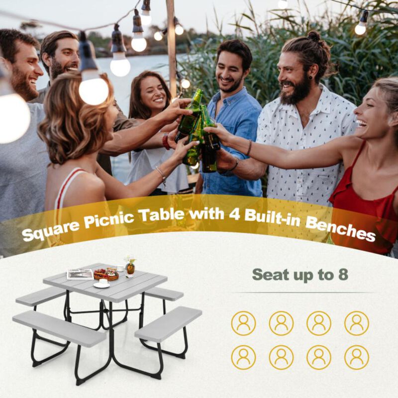 Hivvago Outdoor Picnic Table with 4 Benches and Umbrella Hole
