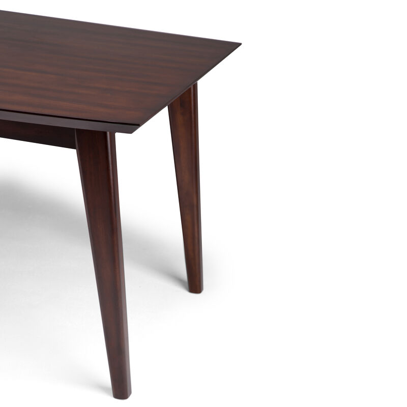 Draper SOLID HARDWOOD and Rubberwood 66 inch x 40 inch Rectangle Mid Century Modern Dining Table in Java Brown
