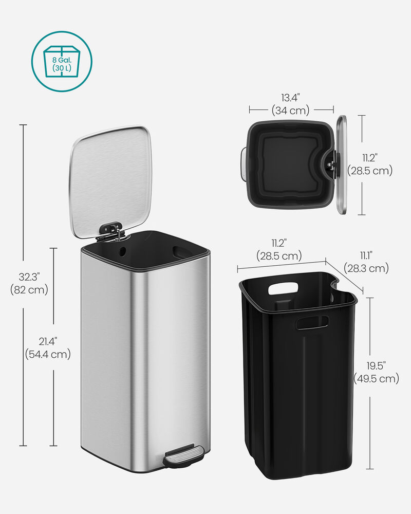 Stainless Steel Trash Can 8-Gallon (30 L) with Inner Bucket image number 2