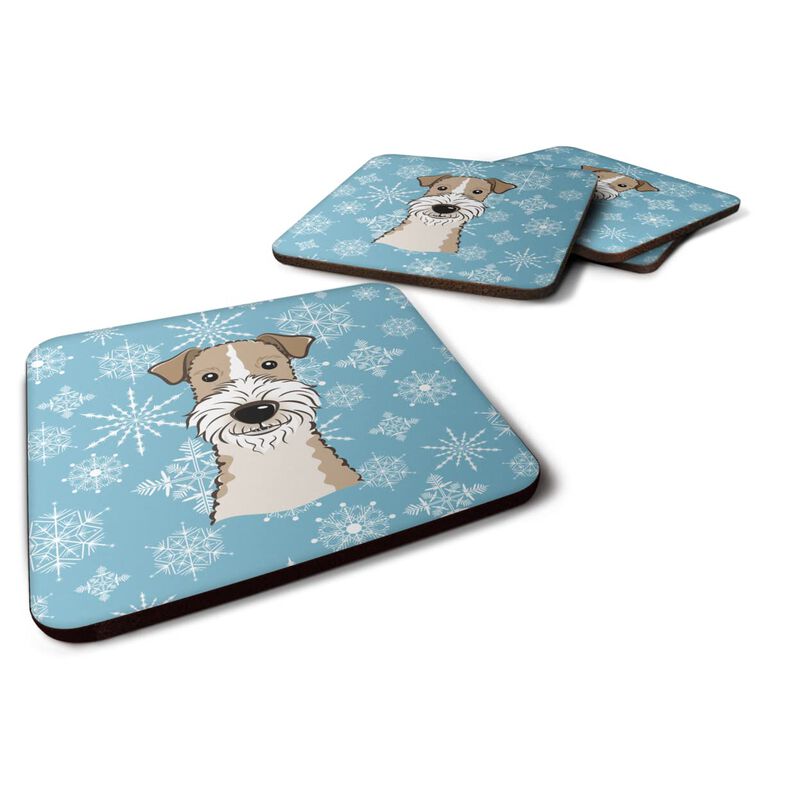 Caroline's Treasures BB1681FC Snowflake Wire Haired Fox Terrier Foam Coasters (Set of 4), 3.5, Multicolor