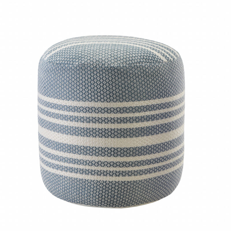 Round Striped Polyester Pouf Ottoman for Extra Seating or Stylish Accent
