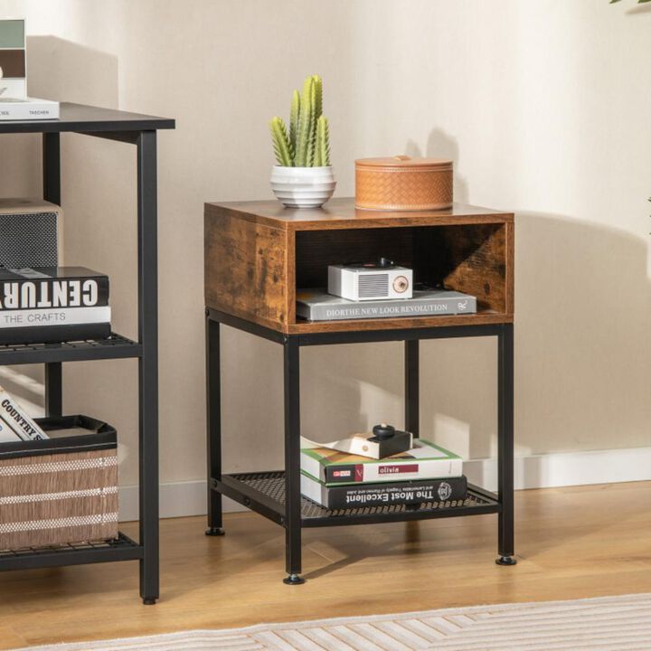 Hivvago Industrial Nightstand End Side Table with Mesh Shelf