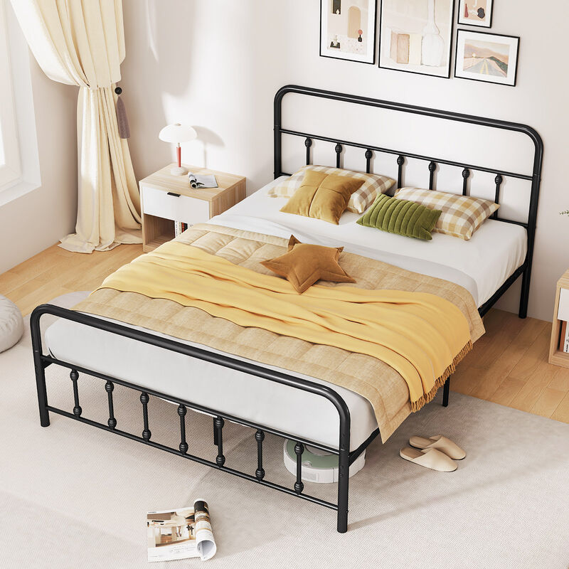 Metal Bed Frame with Storage Space Underneath and Attached Headboard