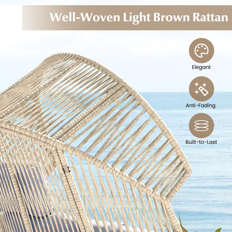 Wicker Oversized Egg Style Chair with Cushions and Headrest