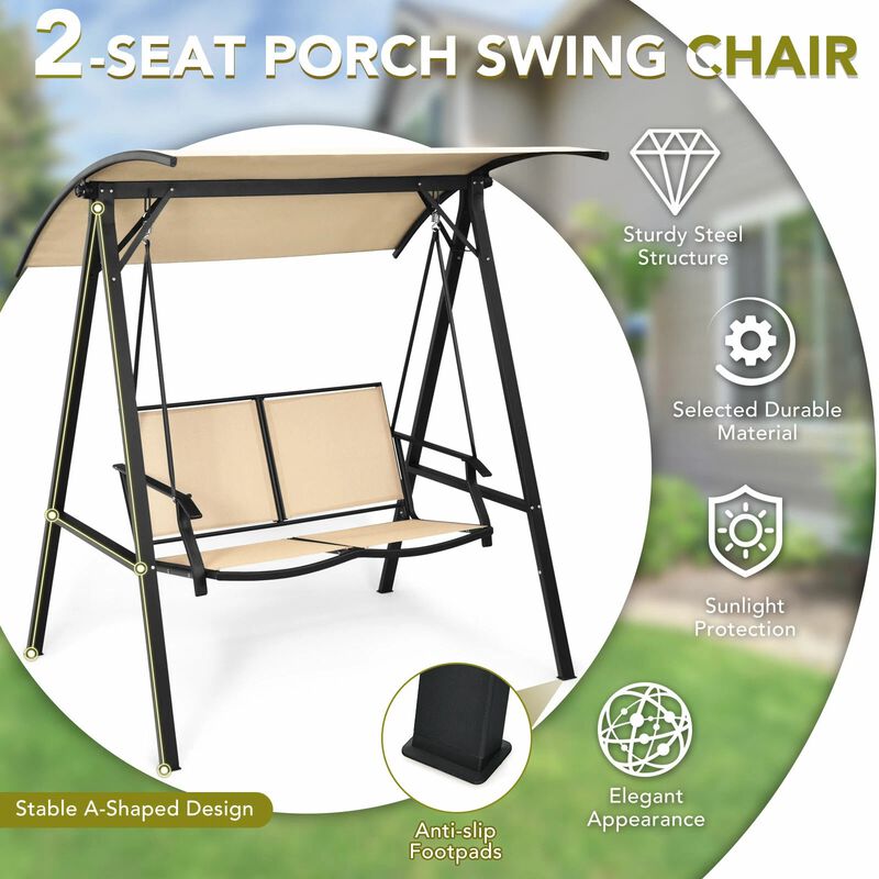 Mondawe 2 Person Patio Swing with Weather Resistant Glider and Adjustable Canopy