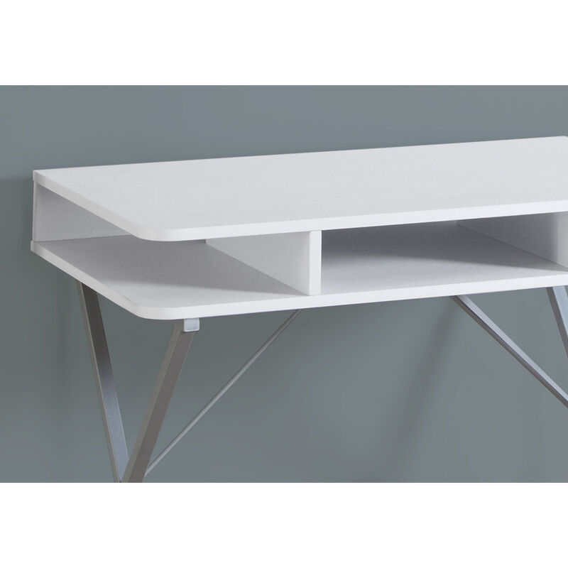Monarch Specialties I 7100 Computer Desk, Home Office, Laptop, Storage Shelves, 31"L, Work, Metal, Laminate, White, Grey, Contemporary, Modern