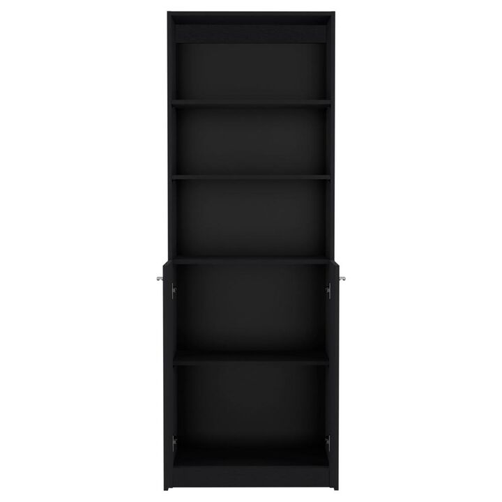 Vinton 2-Door Bookcase with Upper Shelves, Black
