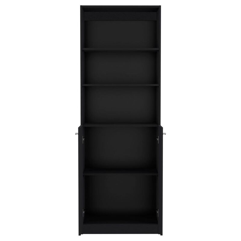 Vinton 2-Door Bookcase with Upper Shelves, Black