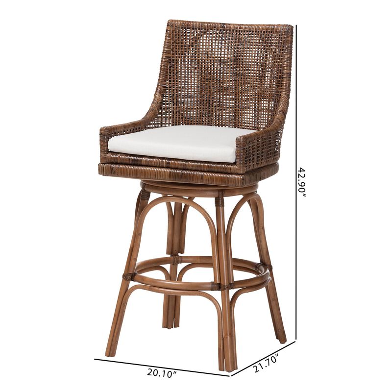 bali & pari Bella Swivel Rattan Bar Stool with Cushion - Handwoven Wicker Bar Chair with Backrest and Footrest, Coffee Bean image number 8