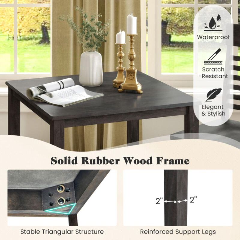 Hivvago 3-Piece Counter-Height Dining Table Set for 2 with Rubber Wood Frame and Footrest