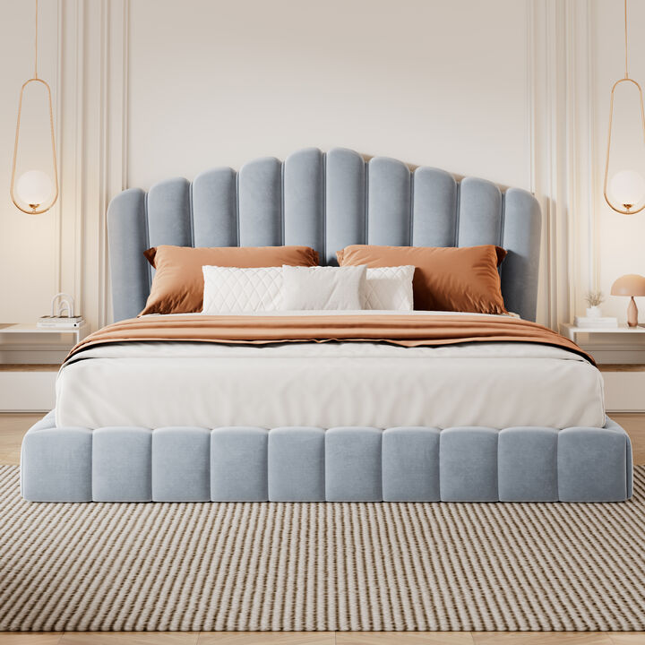 Gludla Velvet Upholstered Queen Bed