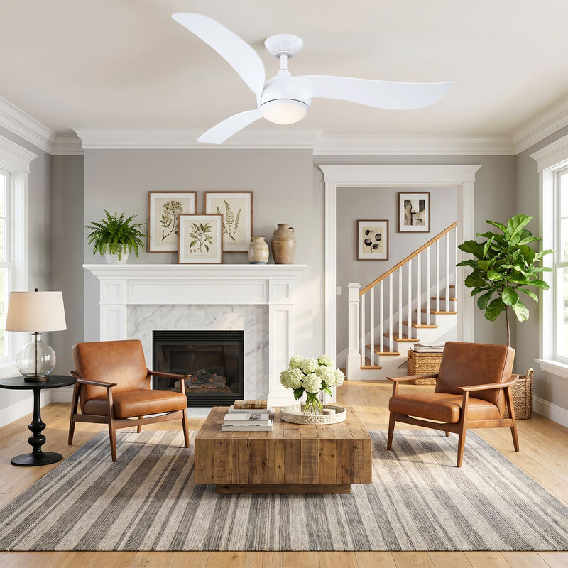 52" Modern White Reversible Dimmable 3 Aero Blades Ceiling Fan with Light and Remote for Bedroom, Living Room or Office image number 2