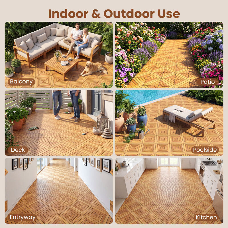 48 Piece Interlocking Wood Deck Tiles for Patio Balcony and Garden Flooring-Natural image number 6