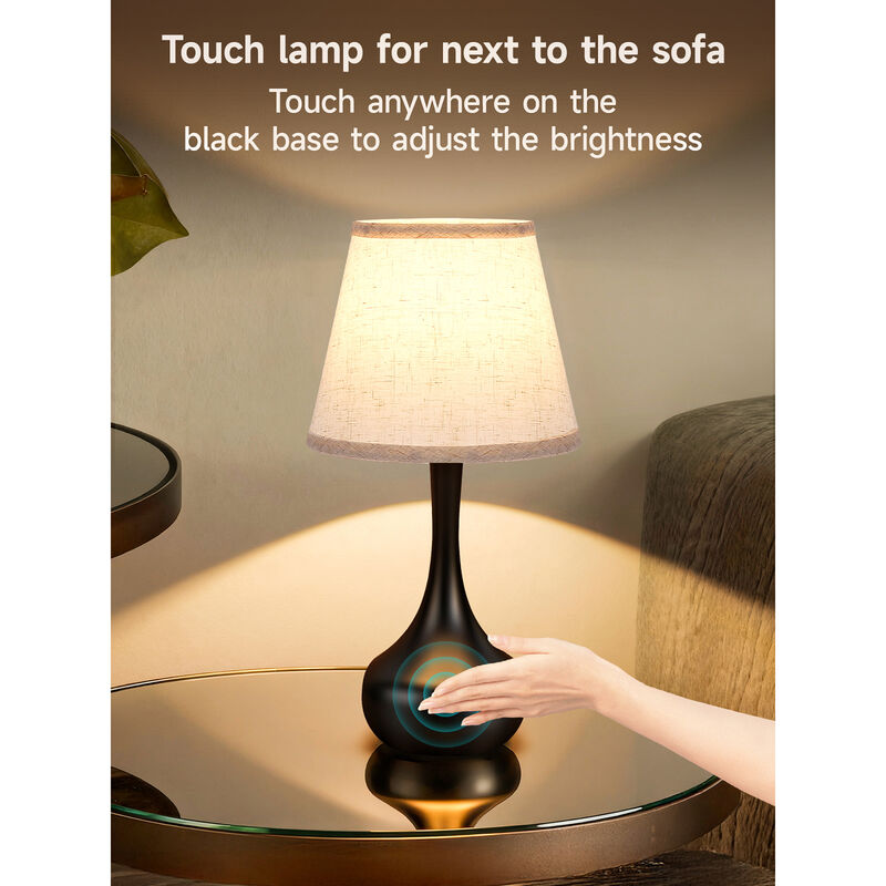 17.3 in. Table Lamp with Gray Linen Shade and Touch Control (Set of 2)