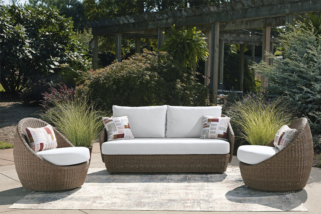 Cardiff Beach Outdoor Loveseat and Swivel Chairs Set of 3