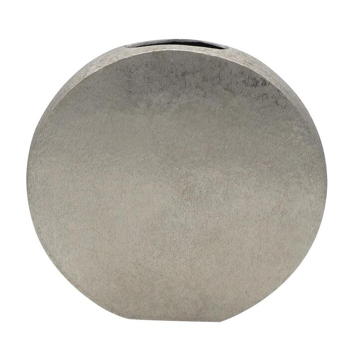 HomeRoots 15" Silver Aluminum Round Disc Table Vase