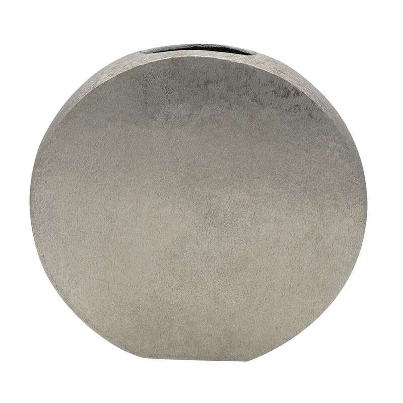 HomeRoots 15" Silver Aluminum Round Disc Table Vase image number 0