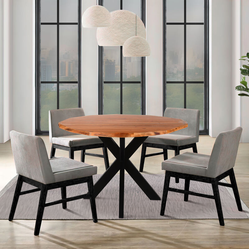 Kuri 41 Inch Handcrafted Live Edge Round Dining Table with a Natural Brown Acacia Wood Top and Black Iron Legs image number 6