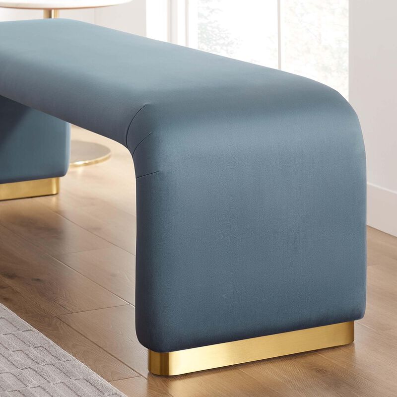Modway EEI-6734-BRA-CAB Koda Performance Velvet Waterfall Long Bench, Brass Cadet Blue image number 8