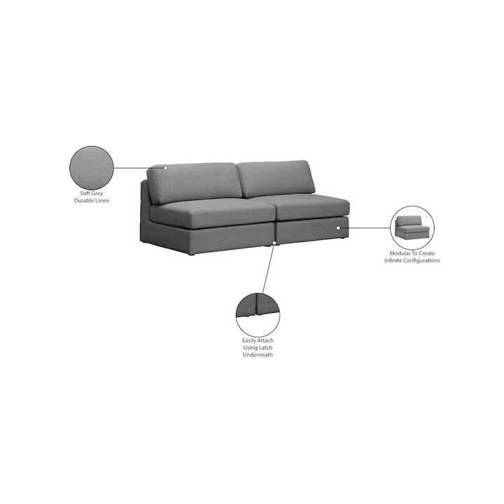 Meridian Furniture Beckham Grey Durable Linen Textured Fabric Modular Sofa