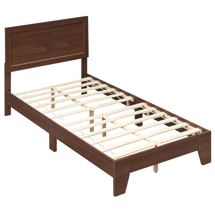 Twin Size Bed Frame with Headboard, No Box Spring Needed for Small Room