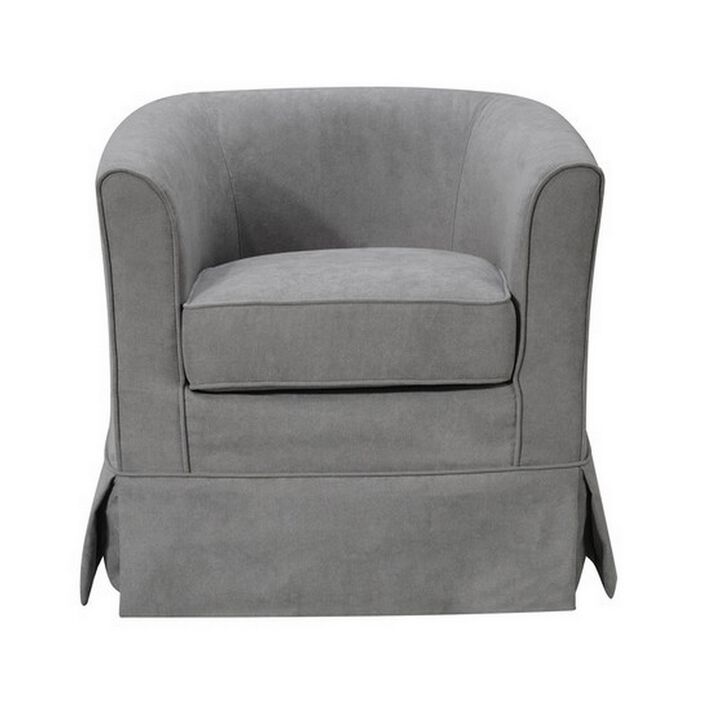 Lex 28 Inch Swivel Accent Chair, Light Gray Fabric, Curved Back, Skirted-Benzara