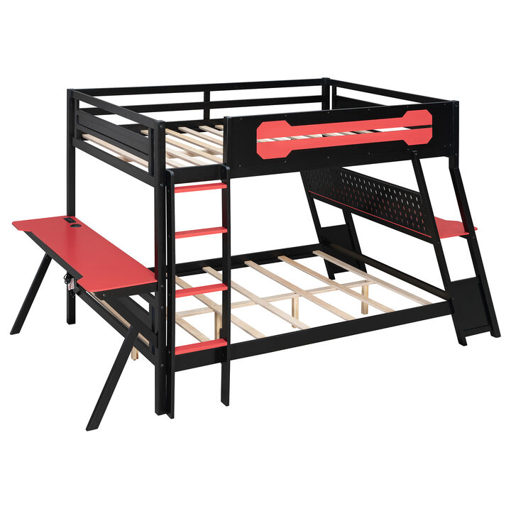 Merax E-Sports Themed Twin over Full Bunk Bed with Dual Gaming Desks