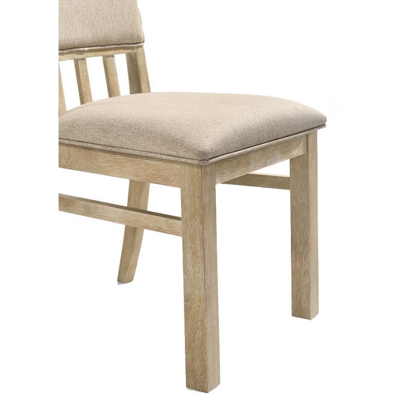 22 Inch Wood Dining Chairs Set of 2, Beige Cushioning, Slatted Low Back - Benzara