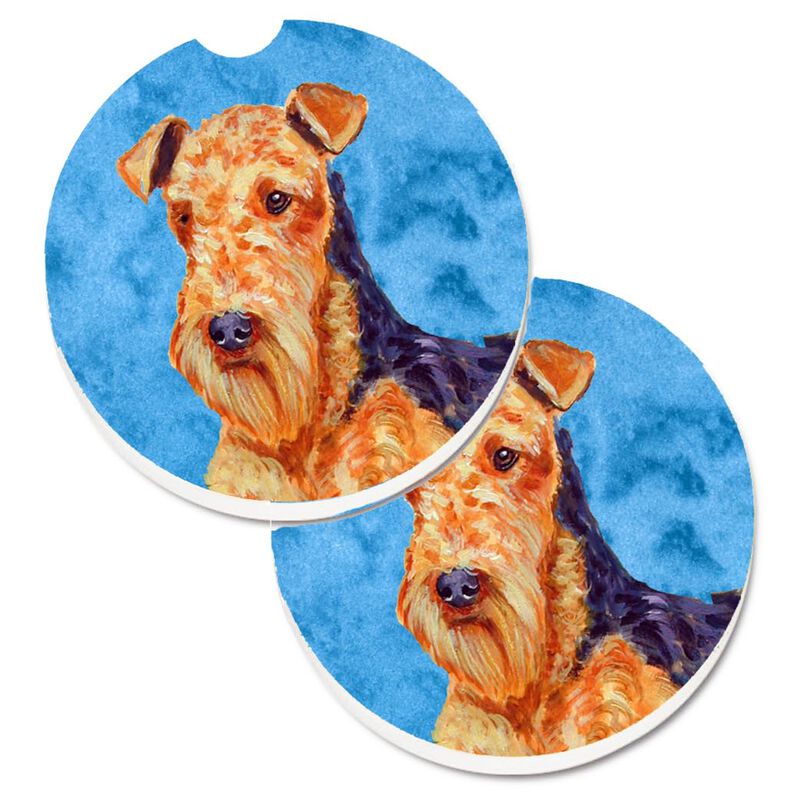 Caroline's Treasures Blue Airedale Set of 2 Cup Holder Car Coasters LH9381BUCARC, 2.56, Multicolor image number 0