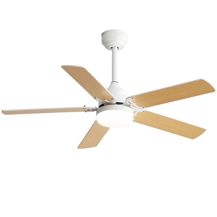 42 Inch Modern Ceiling Fan With LED Light 5 Blades Remote Control Reversible DC Motor White