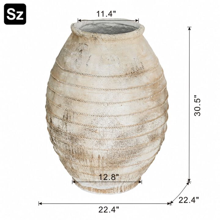 WOW PIONEER Large Decorative Ridged Flower Pot with Distressed Finish for Large Plants or Small Trees in Home and Garden Spaces