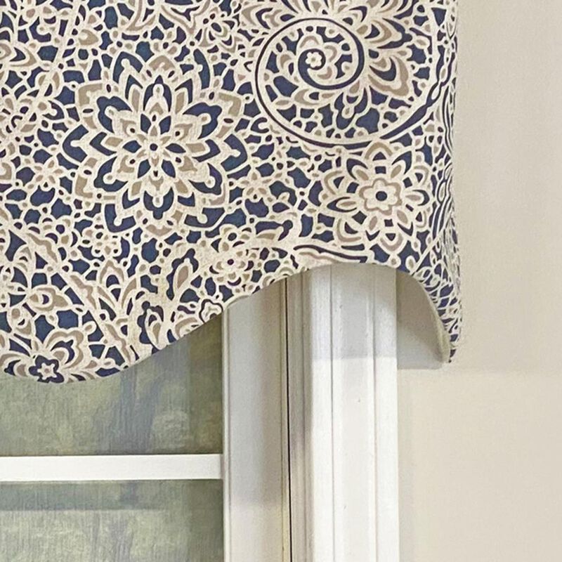 RLF Home Stella Paisley Regal Valance Navy. 3" Rod Pocket 50"W x 17"L