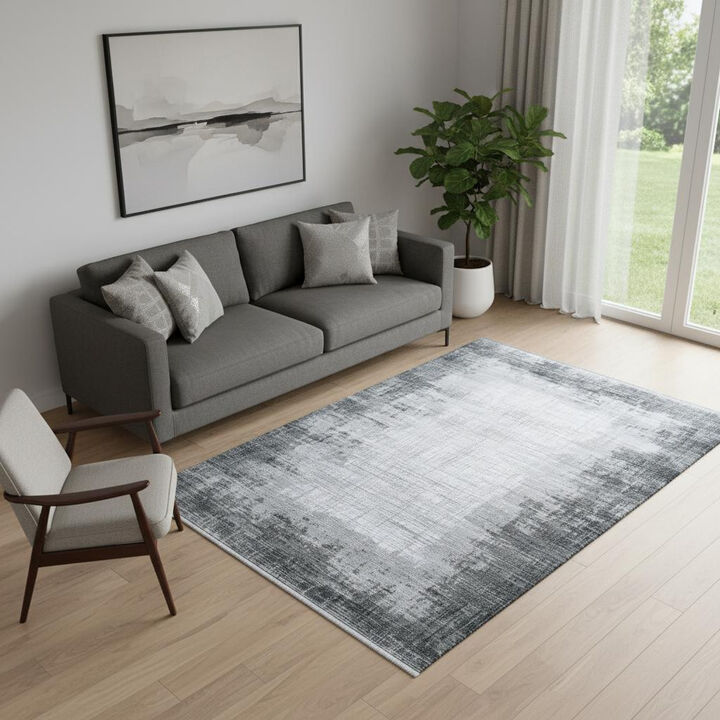 HomeRoots Abstract Distressed Area Rug With Fringe