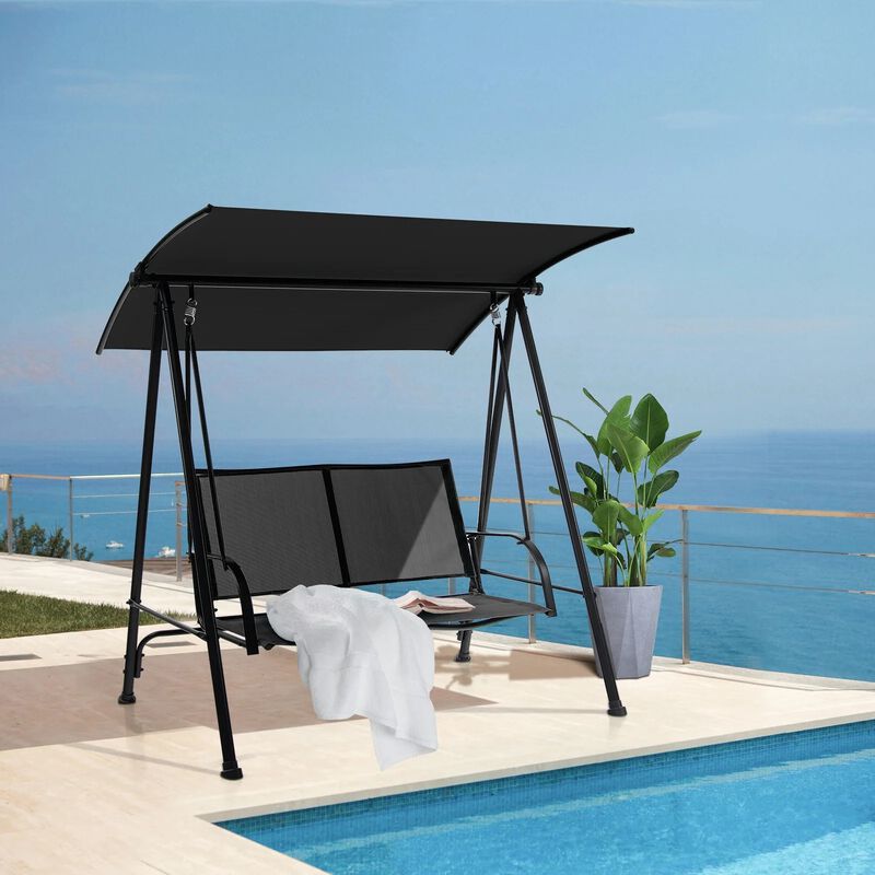 Mondawe 2-Seat Outdoor Canopy Swing with Comfortable Fabric Seat and Heavy-duty Metal Frame