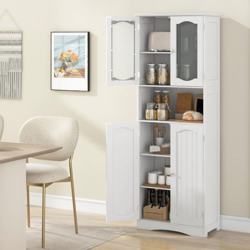 Hivvago Tall Bathroom Storage Cabinet with Frost Glass Doors and Shelves