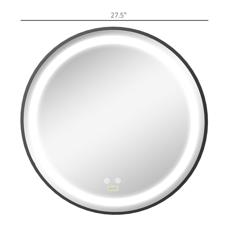 Round LED Bathroom Mirror, Dimmable Lighted Vanity Mirror with 3 Temperature Colors, Memory Function, Plug-in, 28-Inch