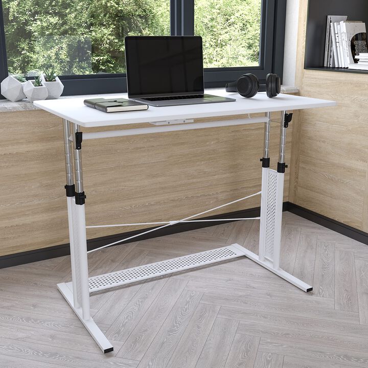Flash Furniture Fairway Height Adjustable (27.25-35.75"H) Sit to Stand Home Office Desk - White