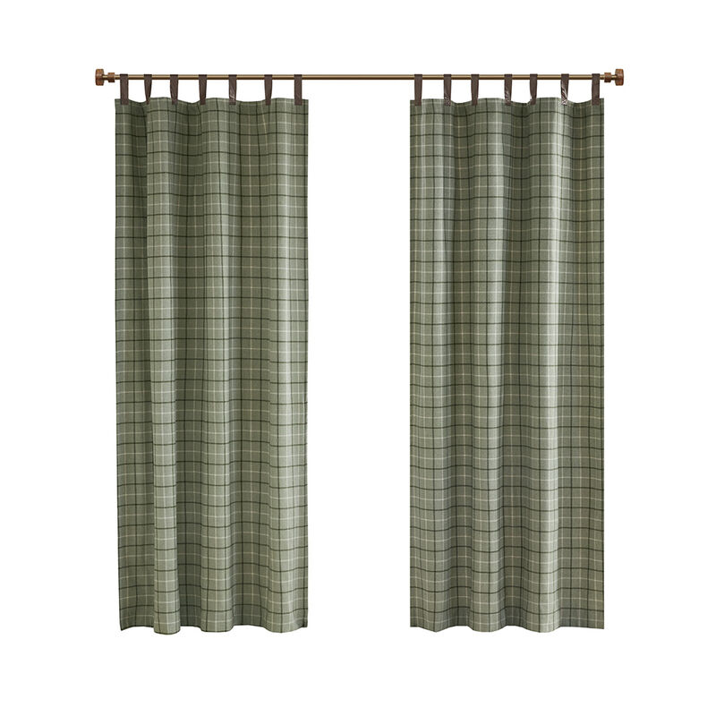 Gracie Mills Brianna Rustic Plaid Faux Leather Tab Top Curtain Panel image number 0