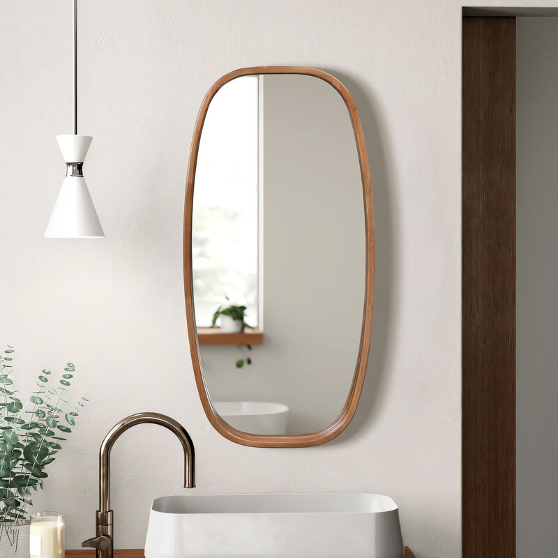 31.5" Rounded Rectangle Pine Wood Wall Mirror image number 6