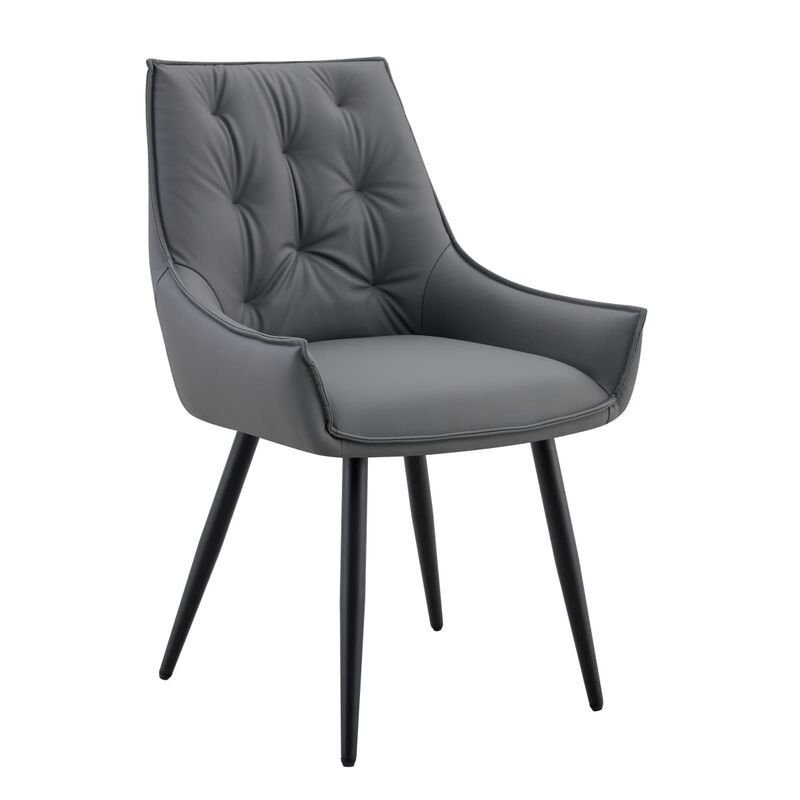 Set of 2 PU leather dining chairs rectangular button tufted dining chair solid back modern metal leg kitchen dining chairs wipe clean image number 4
