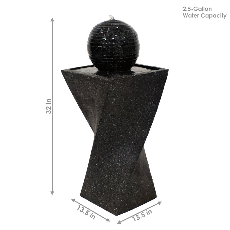 Sunnydaze Black Ball Solar Water Fountain with Battery/LED Lights - 32 in
