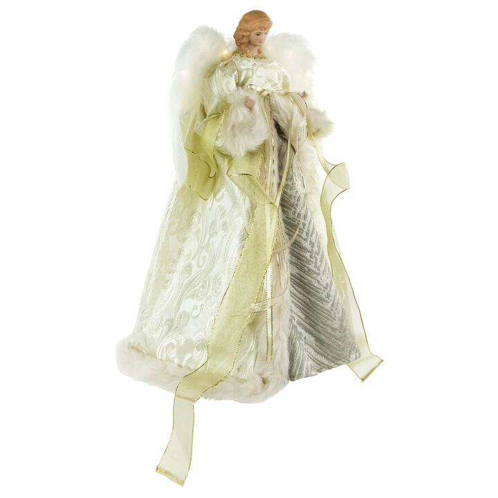 18" Lighted White and Gold Angel in a Dress Christmas Tree Topper - Warm White Lights